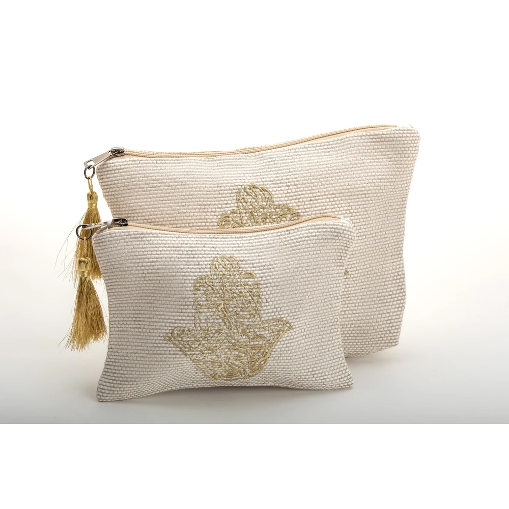 Hamsa Hand - Viva Embroidered Pouch in Eco-friendly Canvas & Waterproof from the inside