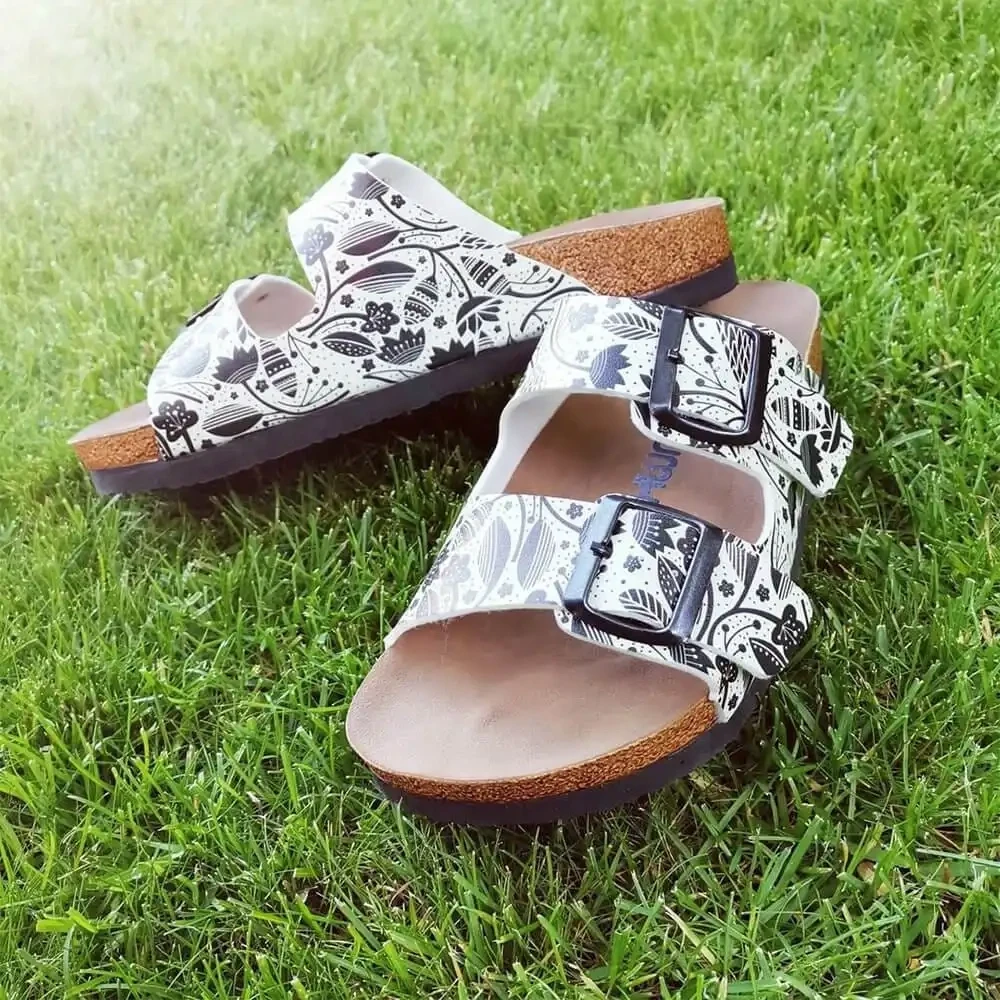 Flowers in Black and White Sandals