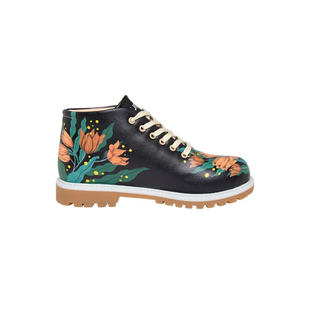 Red Flowers on Black Boots