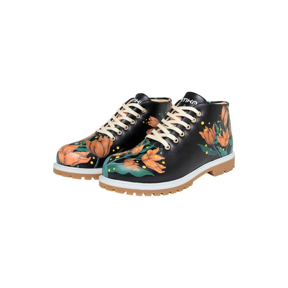Red Flowers on Black Boots