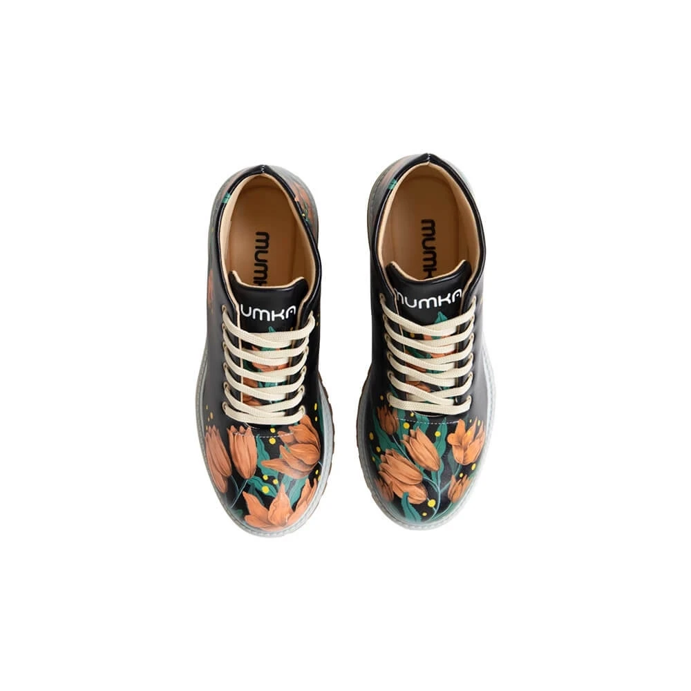 Red Flowers on Black Boots