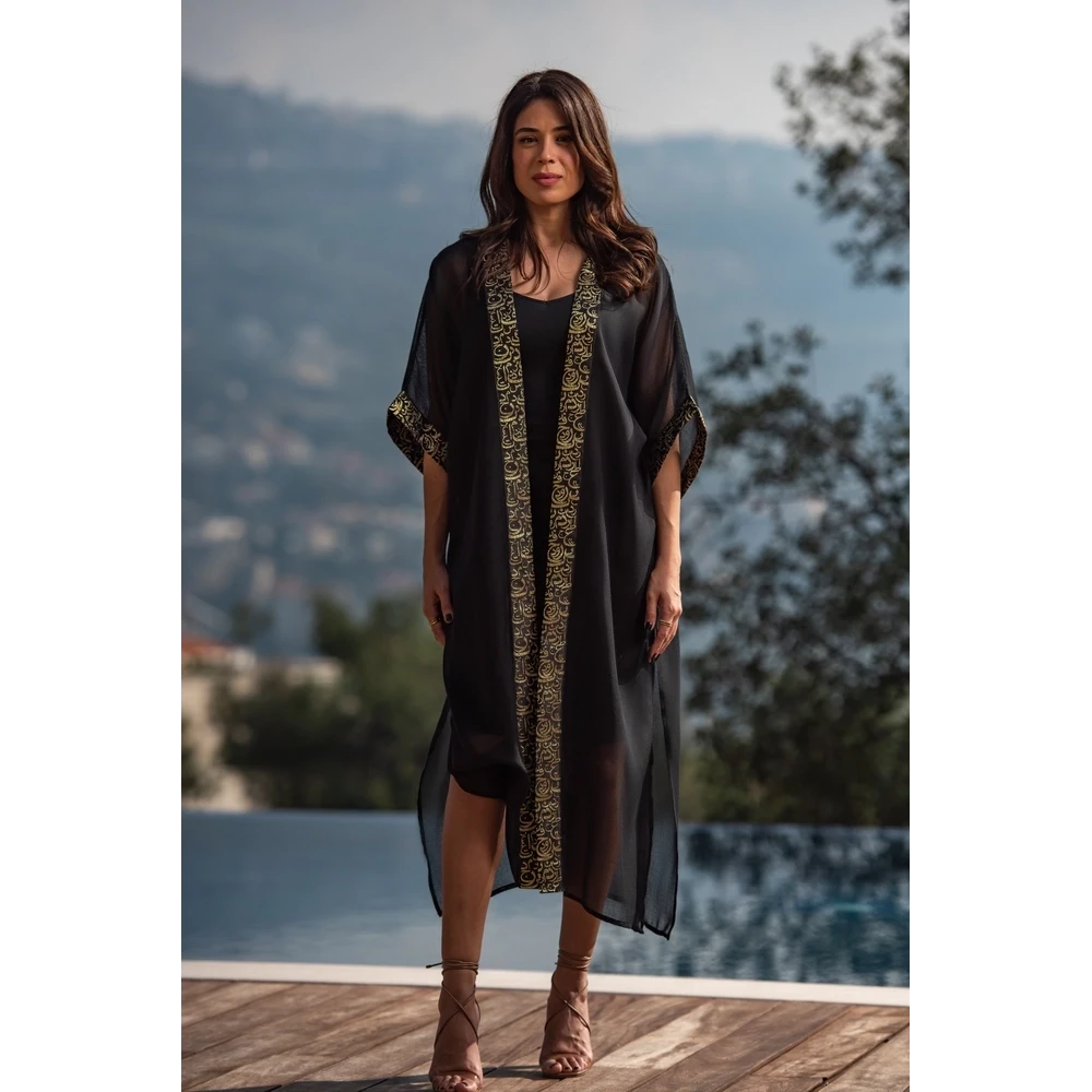 Najaf Whispers - Black Kaftan - Goldish Arabic calligraphy