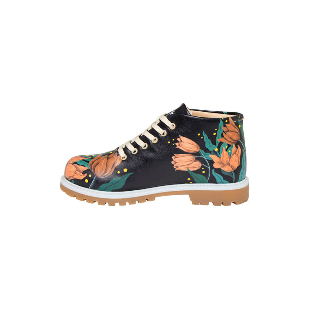 Red Flowers on Black Boots
